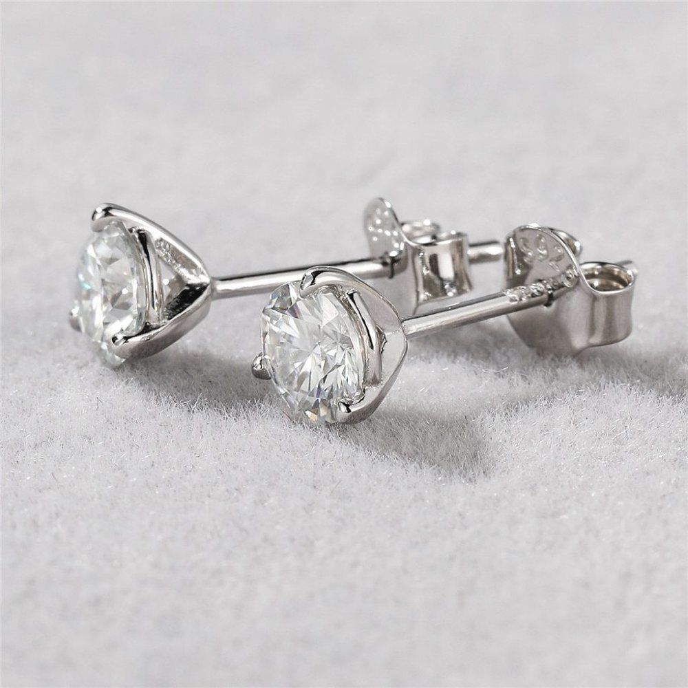 Certified 1ct. t.w. Moissanite Diamond Round Stud Earrings NEW - Picture 3 of 12